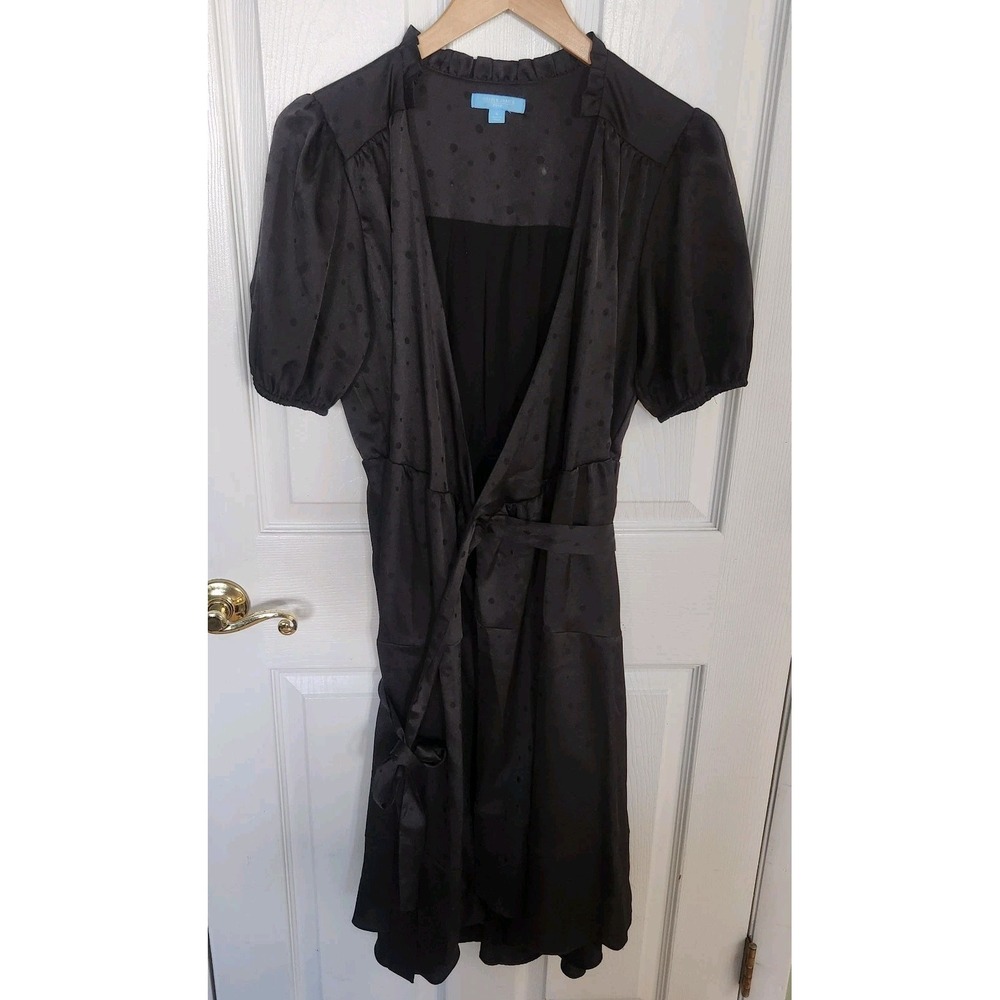 Draper James RSVP S Black Satin Polka Dot Wrap High Low Dress $125 MSRP Preppy